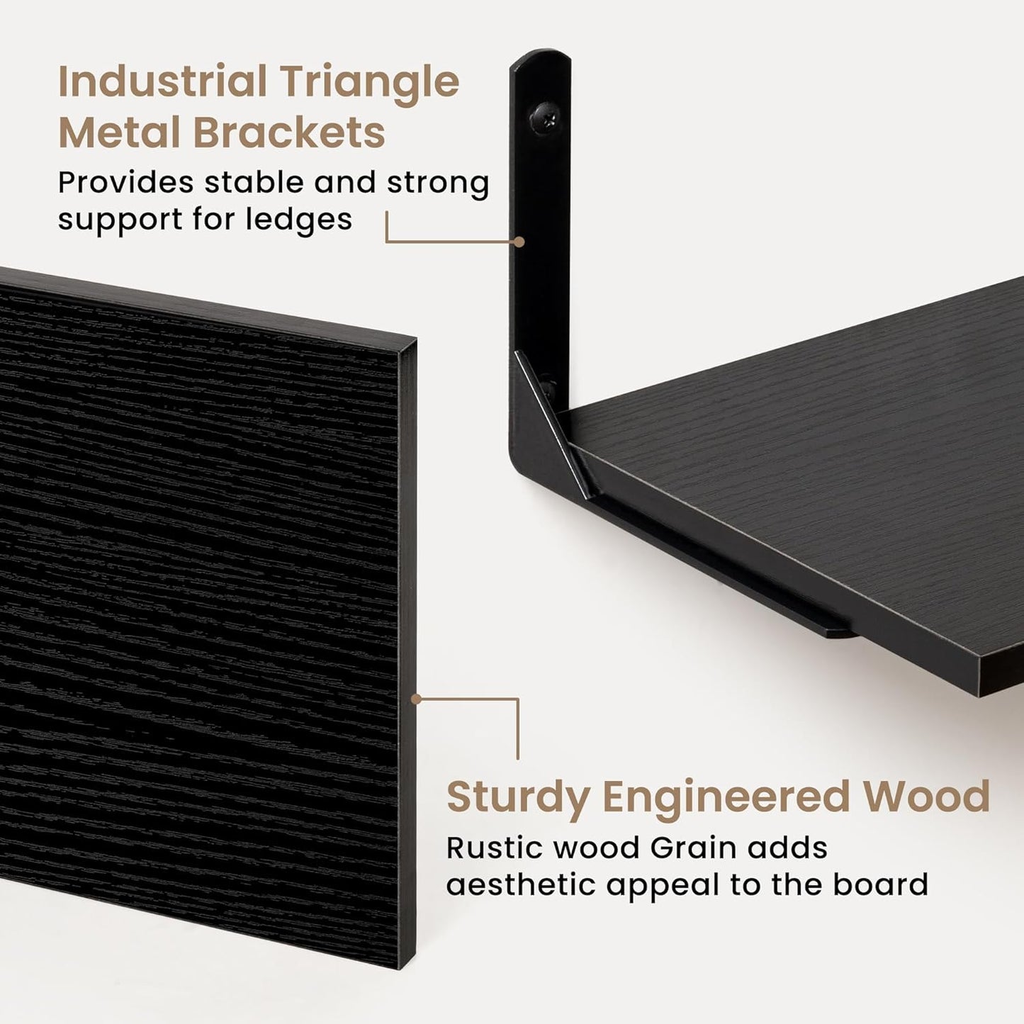 Fun Memories Deep Floating Shelves, 32W x 8D Floating Shelves Set of 2, Wall Mounted Shelf with Metal Brackets, Rustic Wood Wall Shelf for Bathroom, Kitchen and Living Room, Black