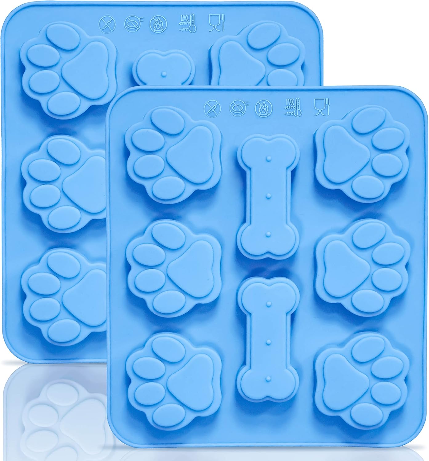 Anaeat 2 Pack Silicone Molds with Puppy Dog Paw and Bone Shaped 2 in 1, Reusable Non-Stick Ice Cube Trays & Flexible Candy Chocolate Molds for Homemade Dog Treats, Pudding & Baking Biscuit (Blue)