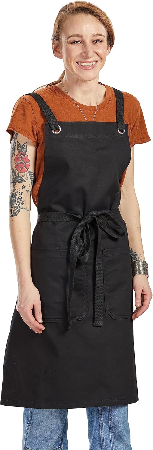 Caldo Crossback Kitchen Apron for Cooking (Black)