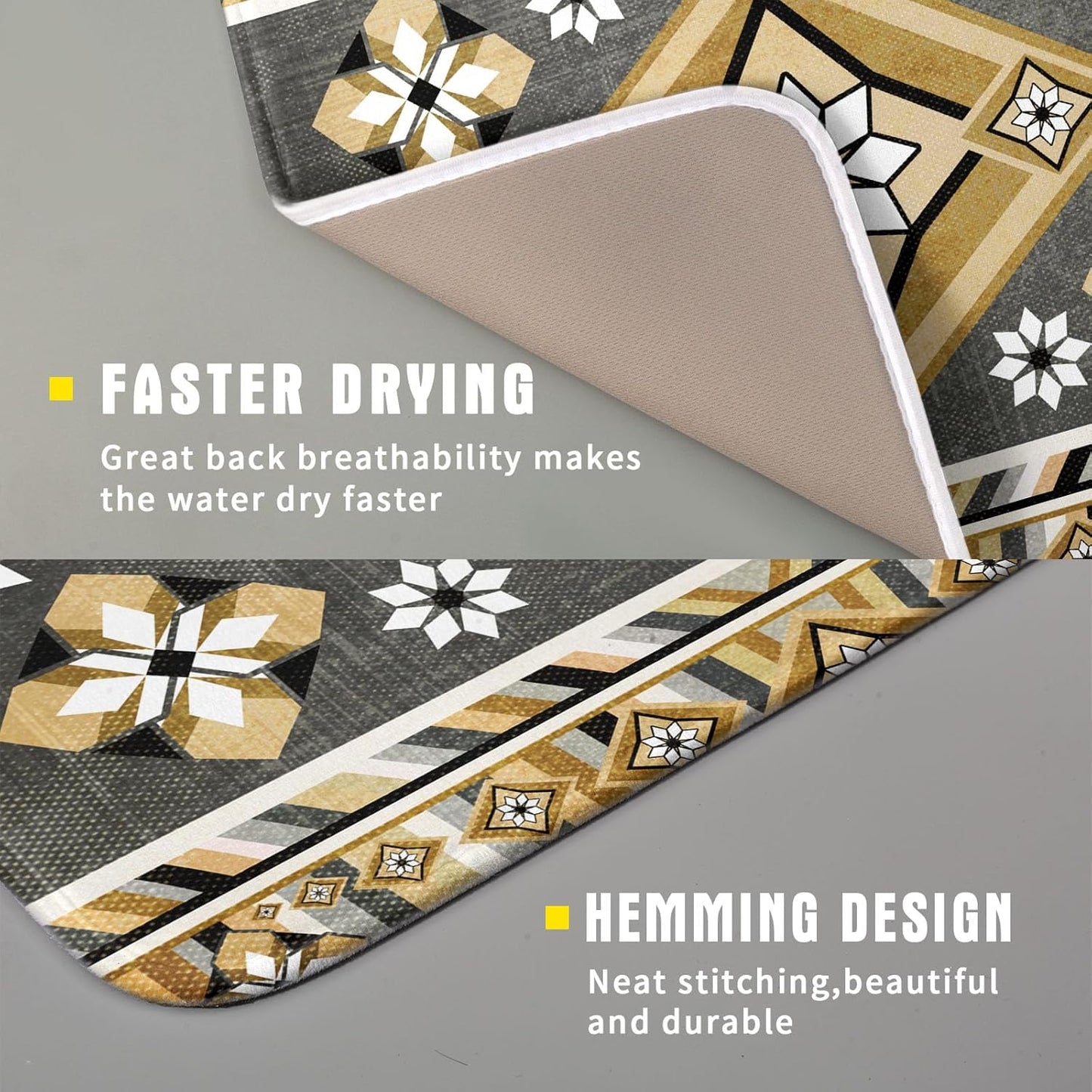 Boho Yellow Gray Aztec Dish Drying Mat for Kitchen Counter,Native American Tribal Aztec Ethnic Boho Style Drying Mat 16 x 18 Inch Microfiber Dish Drying Pad Dish Rack Pad Drainer Mat for Coffee Bar