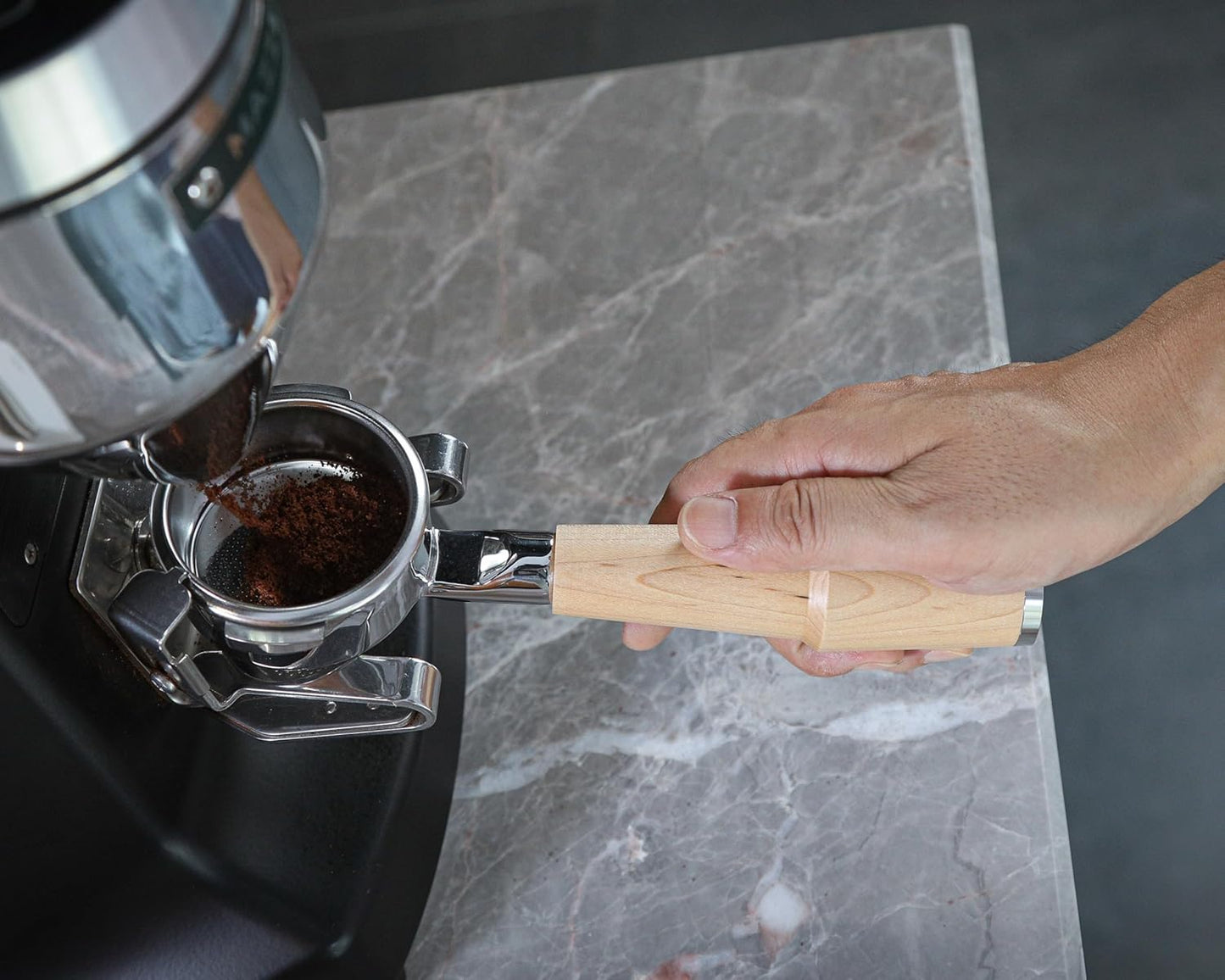 Bottomless Portafilter 58mm Compatible with Breville Dual Boiler, Oracle, Oracle Jet Espresso Machines Maple Handle 2 Ears 18-21g Double Shot Filter Basket Included