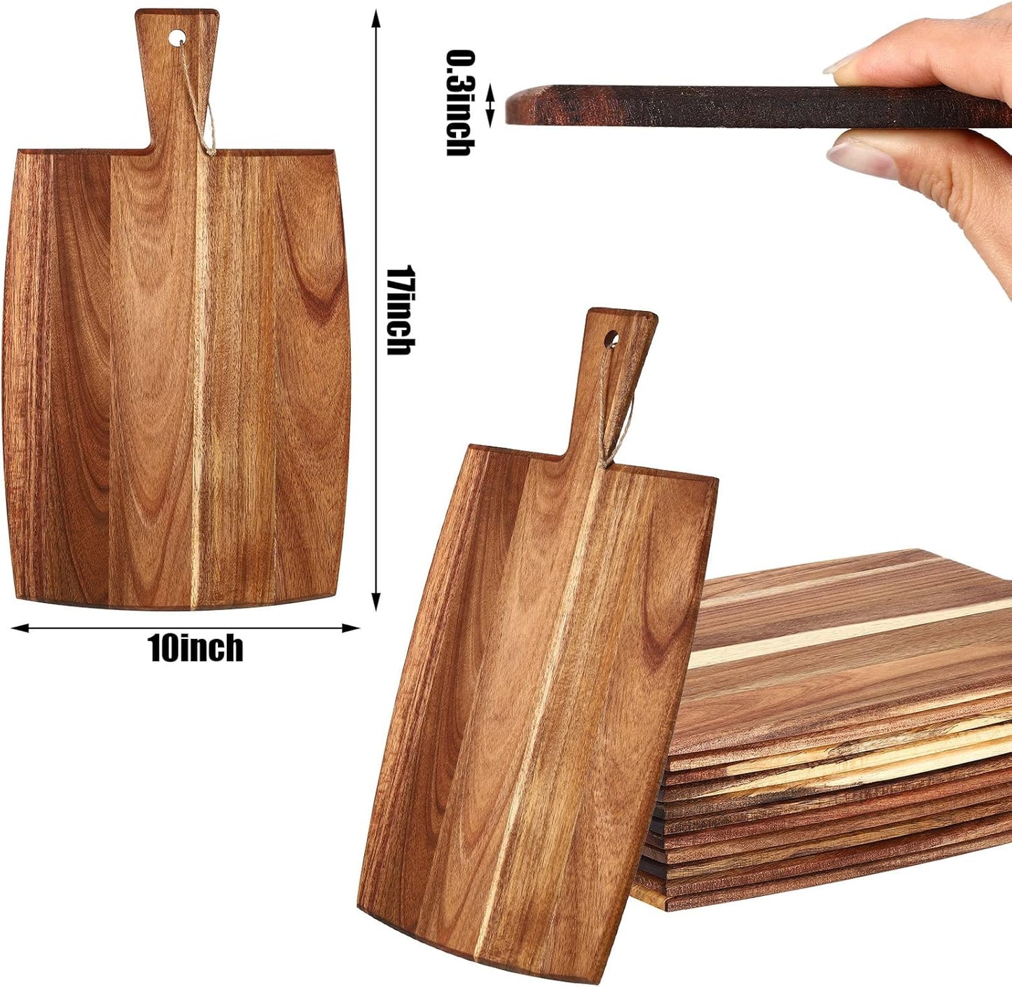 Patelai 12 Packs Wooden Cutting Board Set with Handles Large Kitchen Serving Plain Chopping Board Bulk Gifts for Mom for Vegetables Meat Pizza Cheese Fruit Bread(Acacia Wood,17 x 10 Inch)
