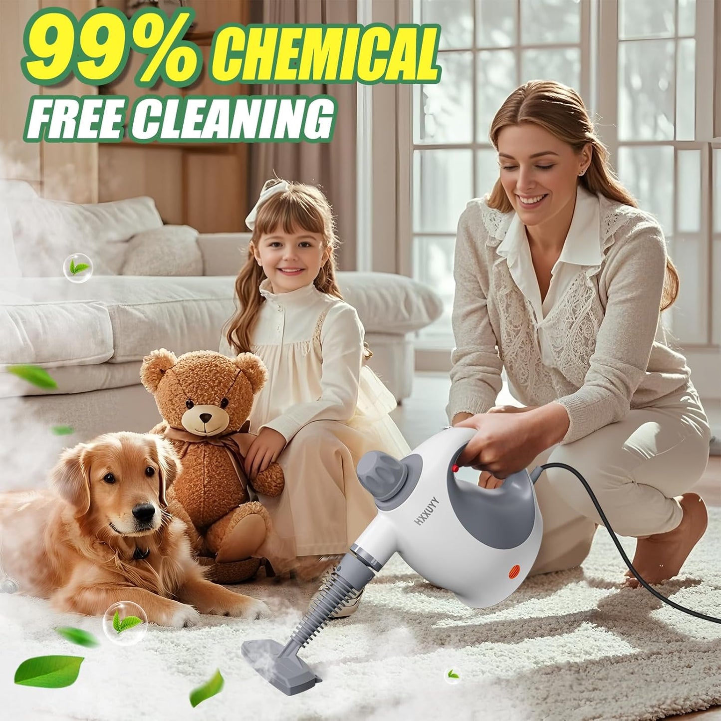 Multi-Surface Handheld Pressurized Steam Cleaner with 13 PCS Accessory ，Portable Steamer for Cleaning, Multipurpose Steam Cleaner for Home/Car/Bathroom/Grease/Upholstery/Floor/Grout and More (White)