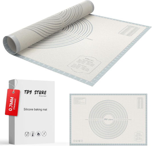 28 * 20 inches White grey, Non-Slip Silicone Baking Sheets - Baking Mat with 0.7mm Thickness - Non-Stick Pastry & Cookie Mat for Kitchen Counter for Rolling Out Dough with Measurements.