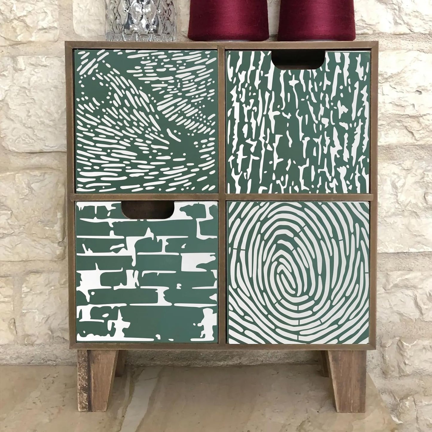 8 Pieces Abstract Geometry Texture Brick Stencils for Painting Wood Grain Mixed Crackle Marble Stencils Spray Paint Layering Stencil Templates for Furniture DIY Craft