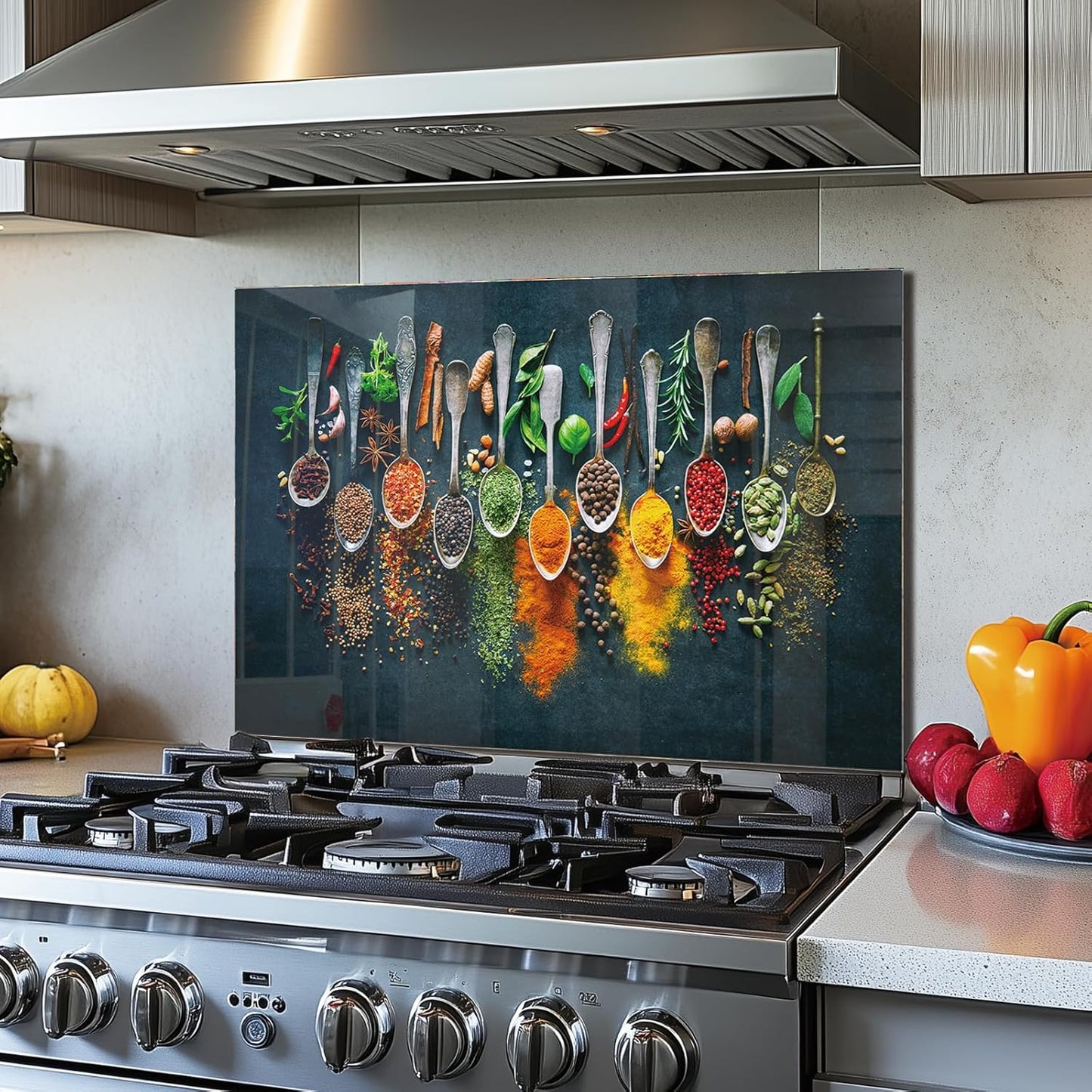 DAIFURONGE Spice Tempered Glass Backsplash For Kitchen Behind Stove,Stove Backsplash Top Cover,Easy to Clean Glass Splashback, Sink Cover Splash Guard,Home Kitchen Wall Decor (30"x14"(76.2x35.56cm))