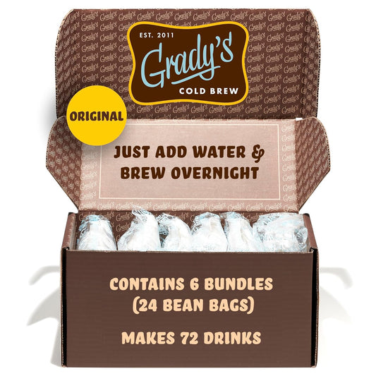 GRADY’S COLD BREW, New Orleans Style, 100% Arabica Ground Coffee & Chicory Pouches, SIX Bundles of 4 Easy-to-Brew Bean Bags, Makes 72 drinks