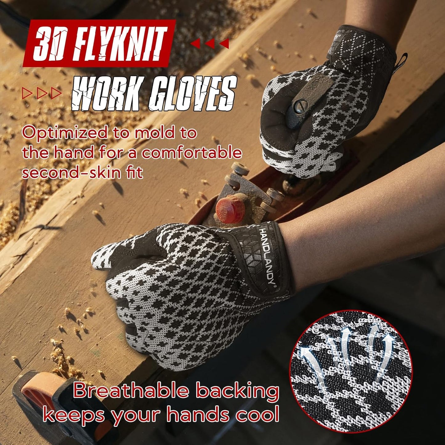 HANDLANDY Mens Work Gloves Touch screen, Utility Mechanic Gloves, Flexible Breathable Fit- Padded Knuckles & Palm