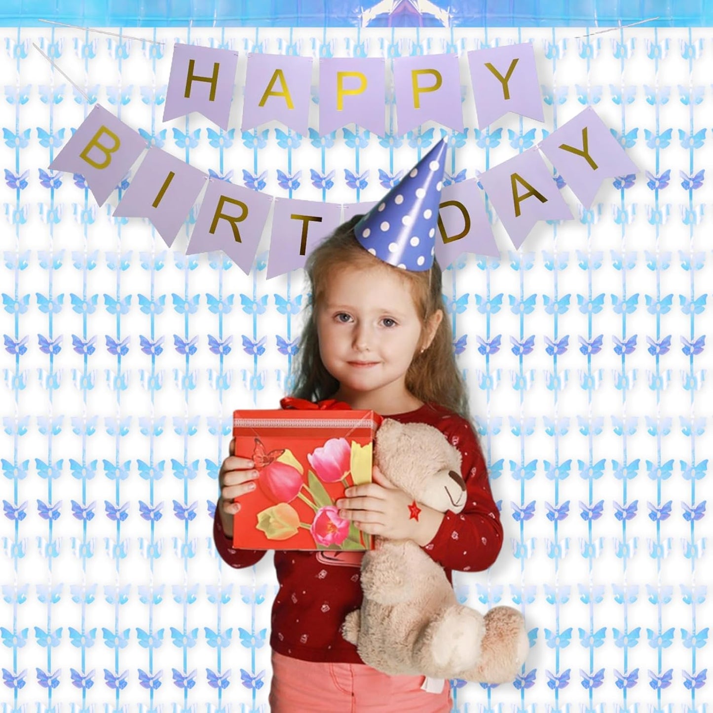 BRAVESHINE Iridescent Hanging Butterfly Foil Fringe Curtain - 2 Pack 3.2x6.6ft Holographic Party Streamers Backdrop for Baby/Bridal Shower/Mermaid/Frozen/Fairy/Princess/Butterfly Birthdays Decorations