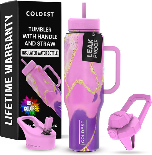 Coldest 40 oz Tumbler with Handle and Straw - 100% Leak Proof Insulated Tumbler with Lid and Straw (3 Lids) - Stainless Steel Tumblers for Women & Men - Cup Holder Friendly Base, 46 oz (Princess Luna)
