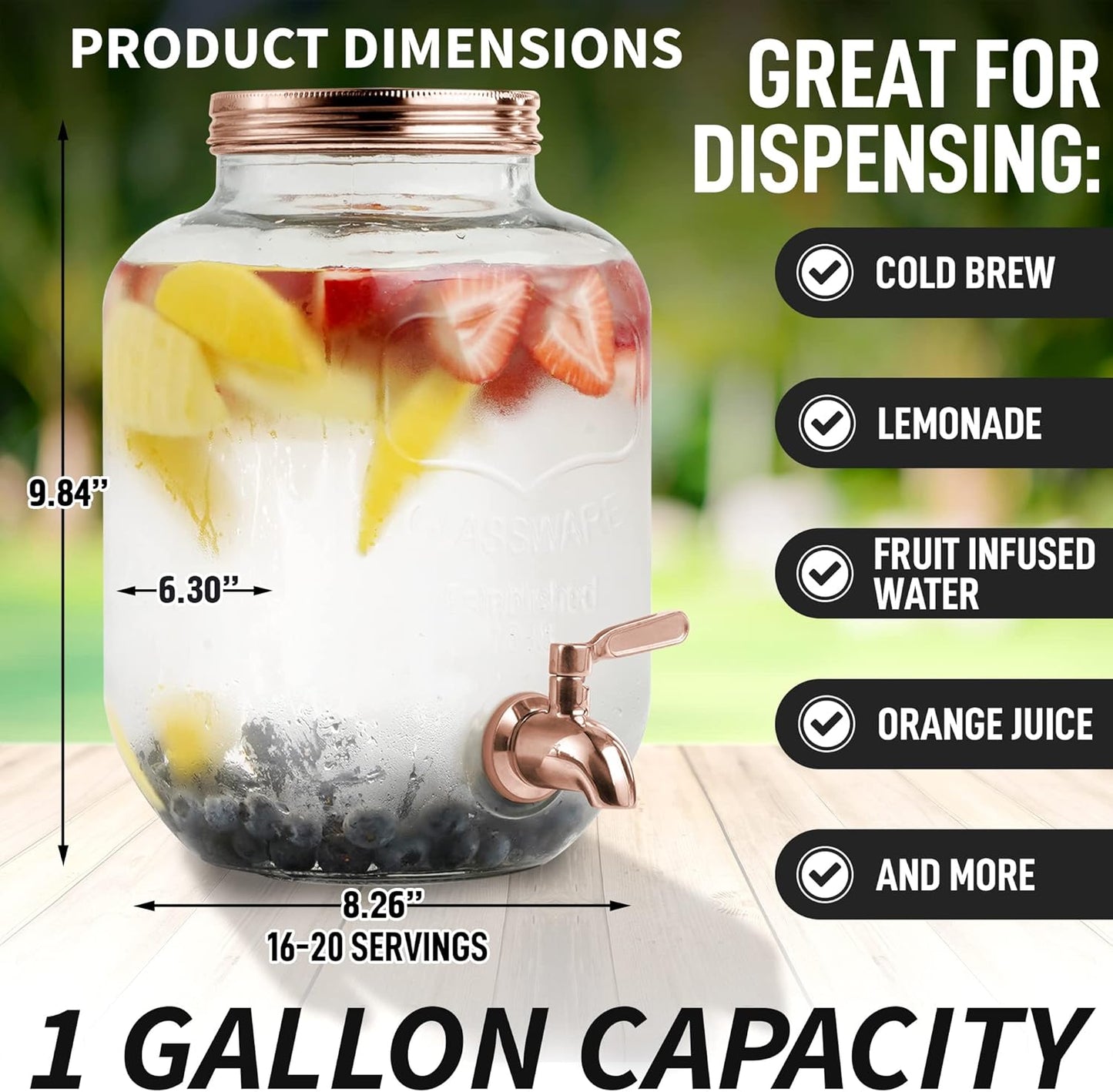 Zulay Kitchen 1 Gallon Cold Brew Coffee Maker - Large Iced Tea & Cold Brew Pitcher with Extra-Thick Glass & Stainless Steel Infuser - Drink & Beverage Dispenser Jar with Airtight Lid & Spout Rose Gold