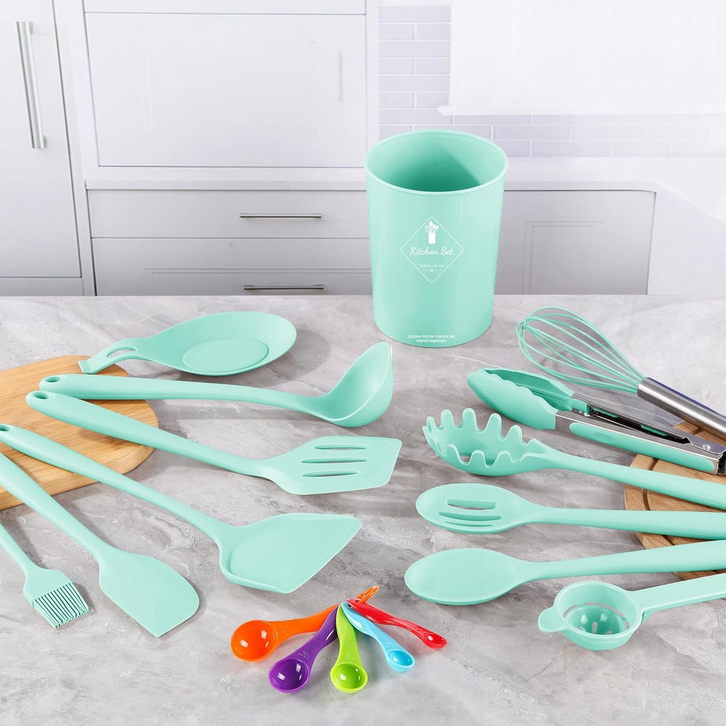 18 Pcs Cooking Utensils Set, Kitchen Utensils Set with Utensil Holder, 446°F Heat Resistant Silicone Spatula Set, Kitchen Gadgets Tools Set for Nonstick Cookware BPA FREE