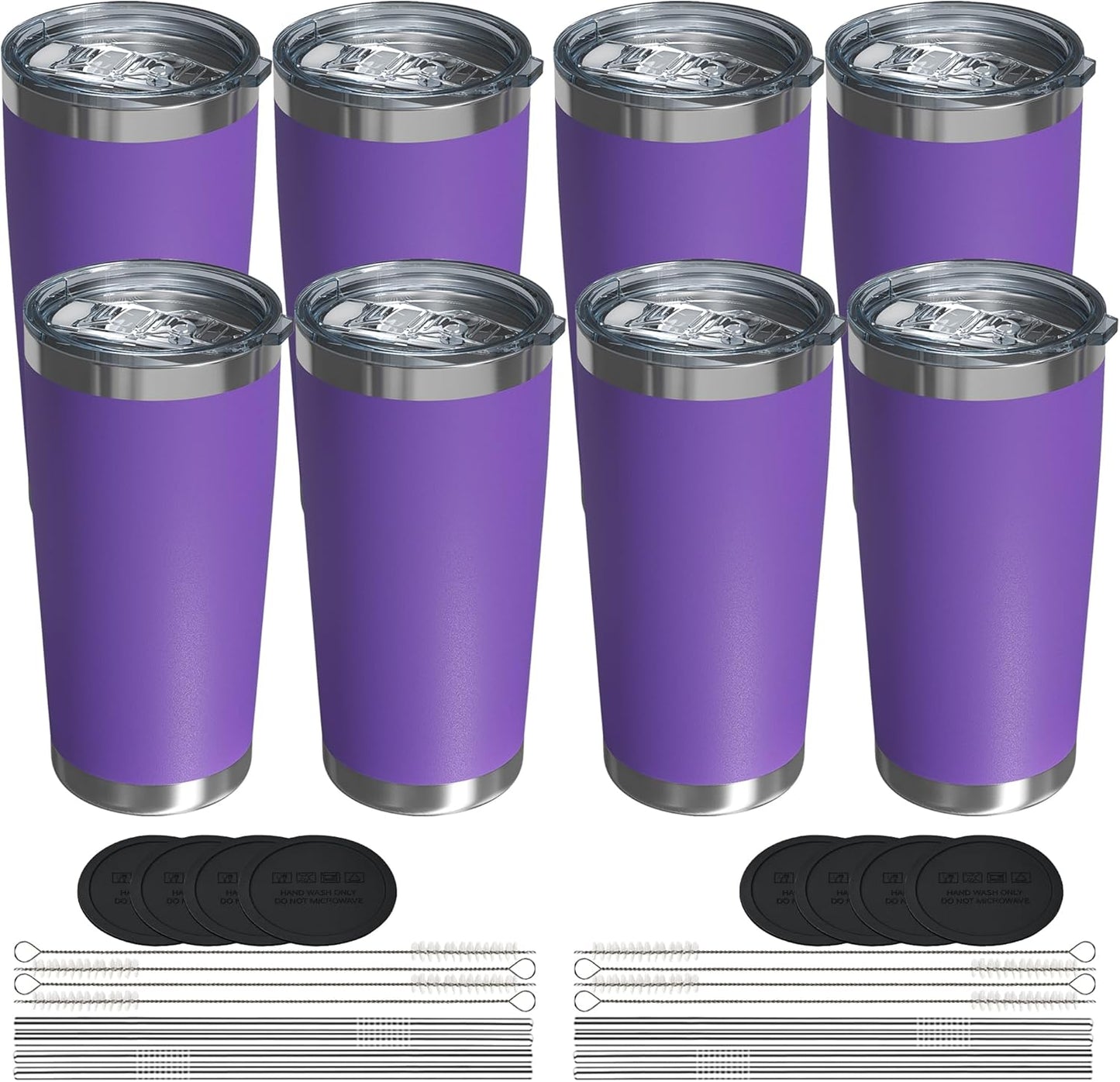 Travel Coffee Tumbler 20oz, 8 Pack Leakproof Travel Coffee Mug with Lid and Straw, Stainless Steel Double Wall Vacuum Insulated Tumbler for Hot/Iced Drinks (Textured Matte, Purple)