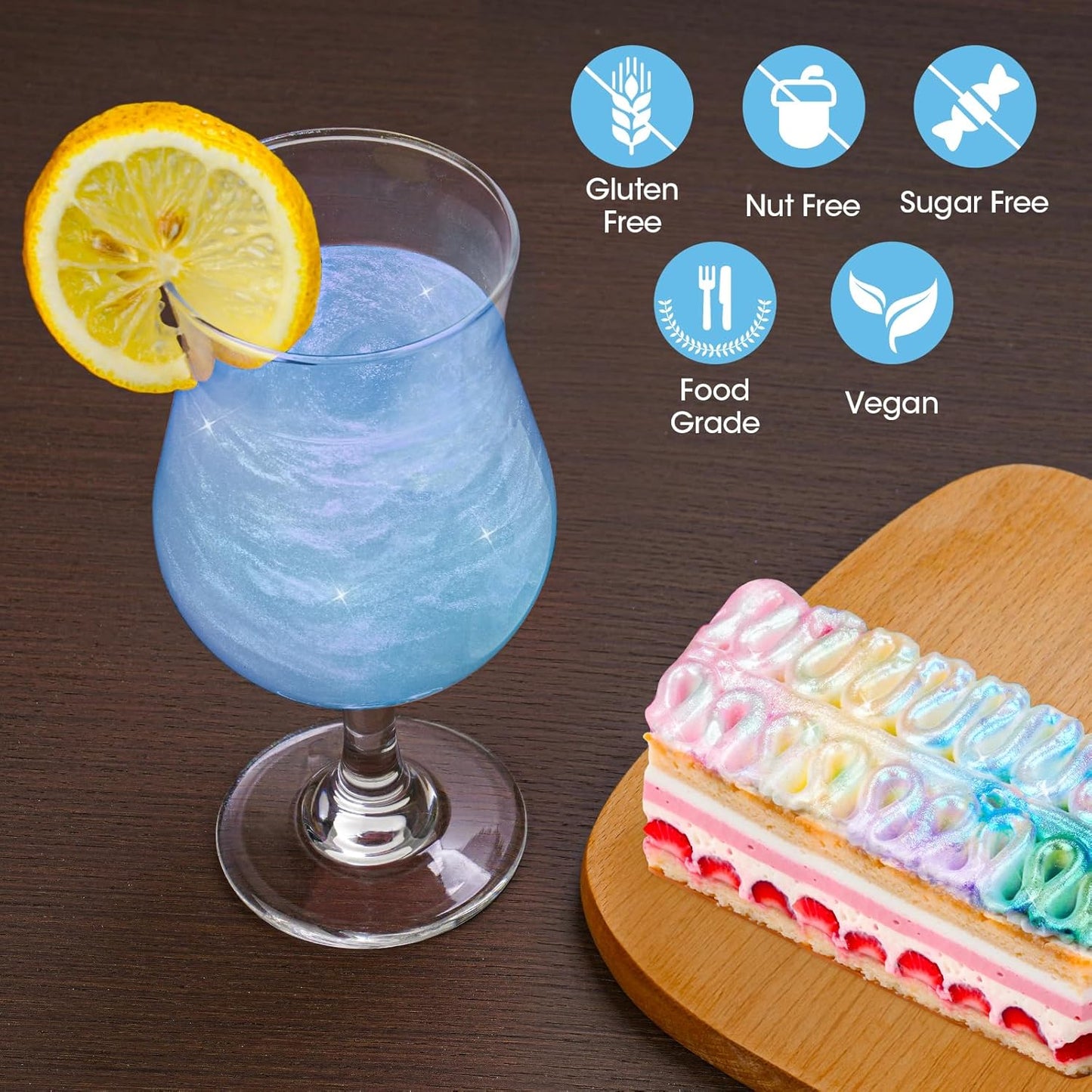 NiHome 0.18oz/5g Edible Food-Grade Glimmer Powder Glitter Luster Dust Metallic Food Decorating Sprinkle Dust for Drink Wine Beverage Cake Candy Dessert Bakery Restaurant Vegan (Iridescent Blue)