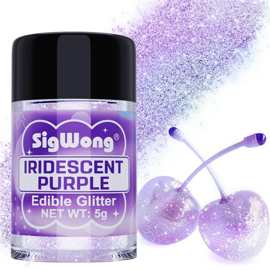 Iridescent Purple Edible Glitter - 5g Food Grade Cake Decorating Shimmering Glitter, Edible Sprinkle Luster Dust for Drinks, Chocolates, Fondant, Strawberries, Cupcakes, Candy, Cookie - Vegan