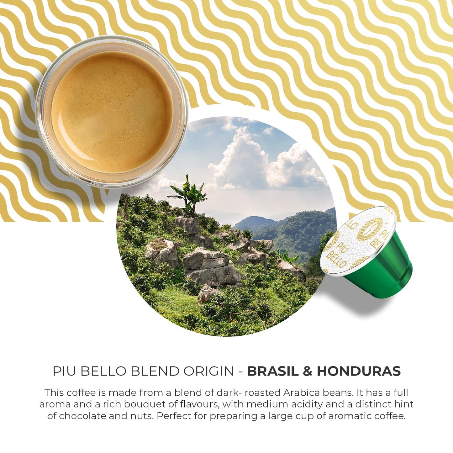 Piu Bello Blend Espresso Coffee Pods for Nespresso Original Machines – Compatible Capsules Pack – Rich & Balanced Taste – Strong Italian Espresso Flavor – Kosher Certified (120 Count, Single Flavor)