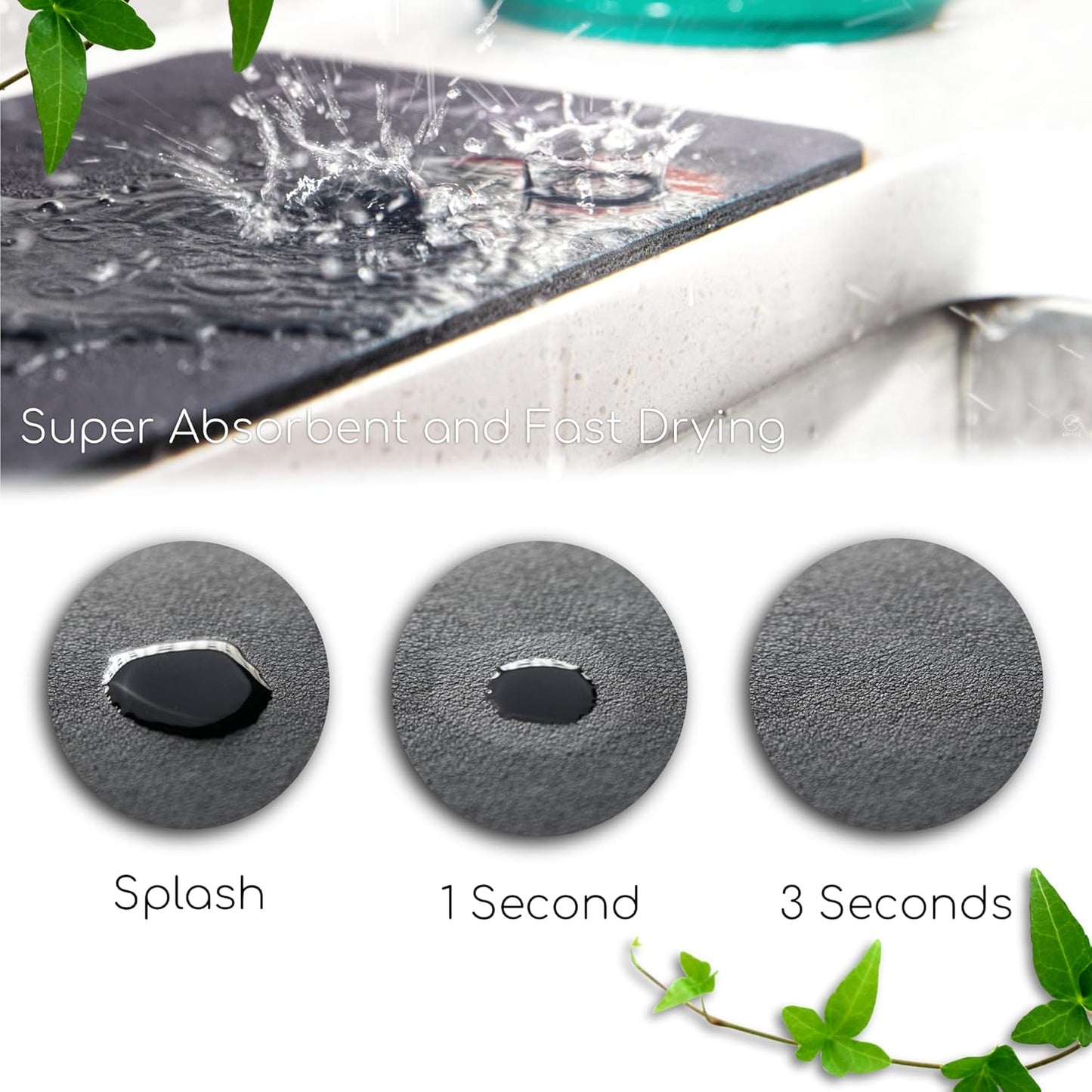 Ternal DripGuards Absorbent Counter Mat 2-Pack | Waterproof, Quick-Dry Coffee Bar Mat for Kitchen, Sink & Drink Station | Non-Slip, Spill-Proof Protector for Water, Oil & Syrup [5.5" x 12"]