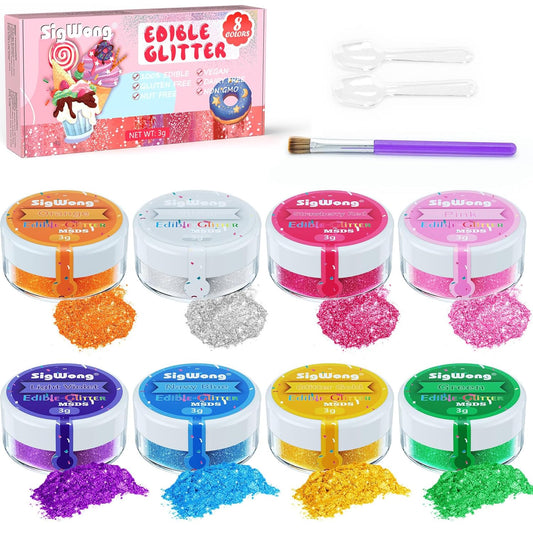 Edible Glitter Set, Sprinkles Edible Glitter for Drinks, 8 Colors Prism Powder Edible Glitter Dust for Wines, Beer, Cocktail, Strawberries, Cakes, Cupcakes, Chocolate - 3g/bottle