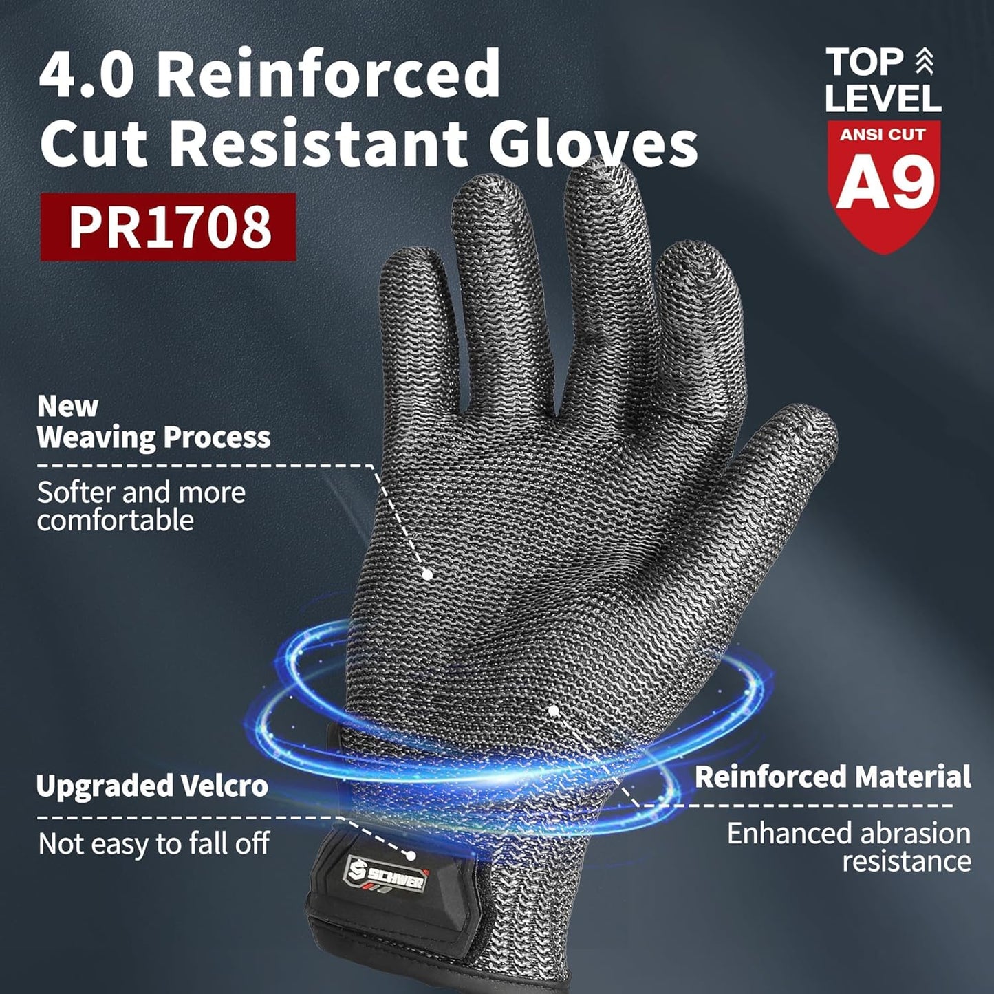 Schwer Ultimate Cut Resistant Gloves Beyond ANSI A9, Reinforced Stainless Steel Glove, Food Grade Mesh Metal Gloves for Butcher Meat Cutting, Oyster Shucking, Mandoline, Non-PFAS, PR1708 (XL, 2 PCS)