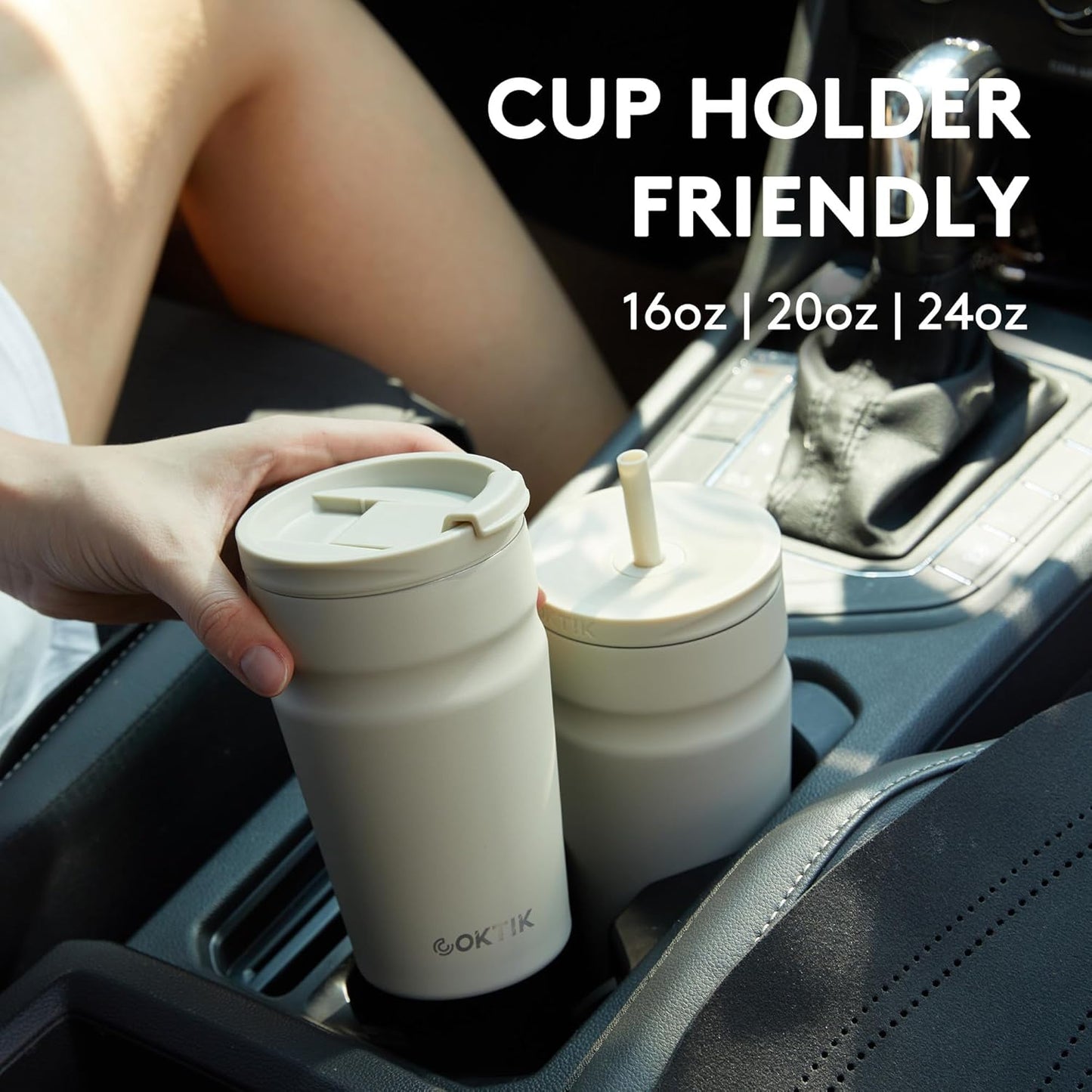 COKTIK 20oz Insulated Tumbler with Lid and Straw 2 Lids (Straw/Flip) Iced Coffee Cup Reusable Stainless Steel Travel Mug Water Bottle Cupholder Friendly for Women Men Her Him (Olive)