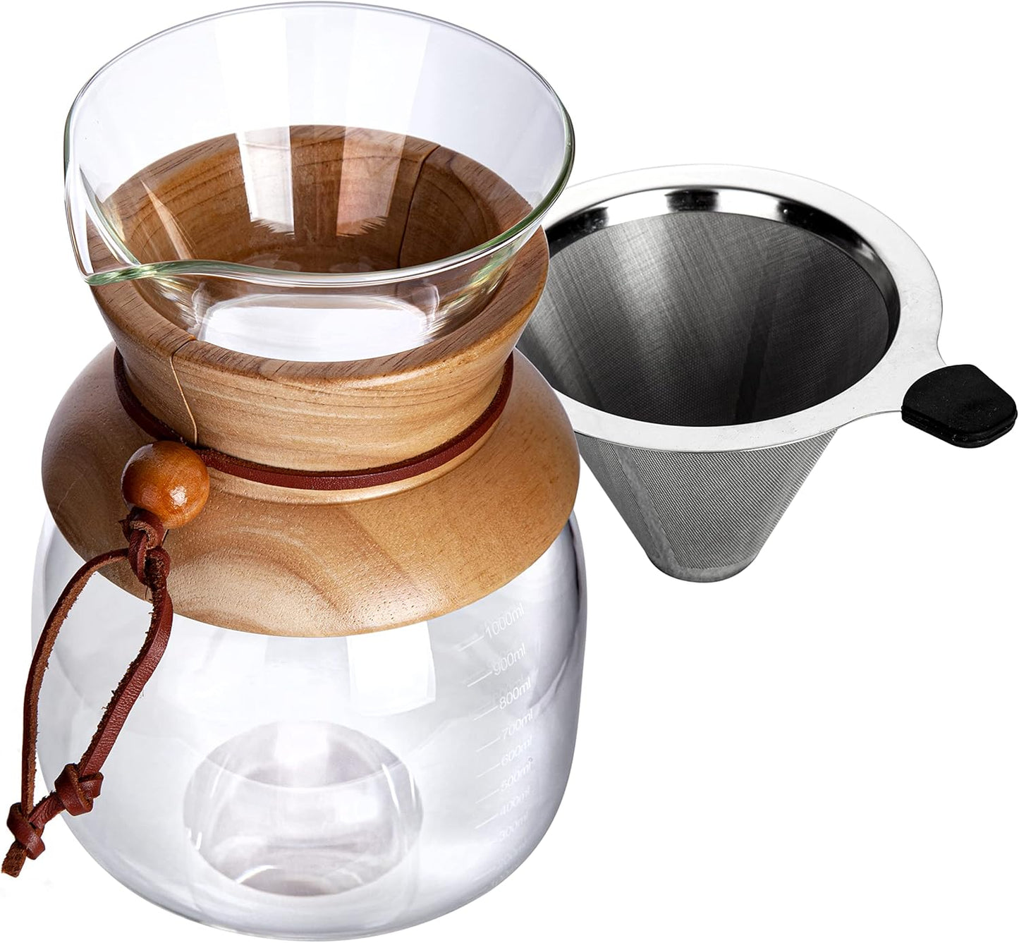 AGOGO Pour Over Coffeemaker Dripper with 304 Stainless Steel Filters Carafe High Capacity 10 Cup