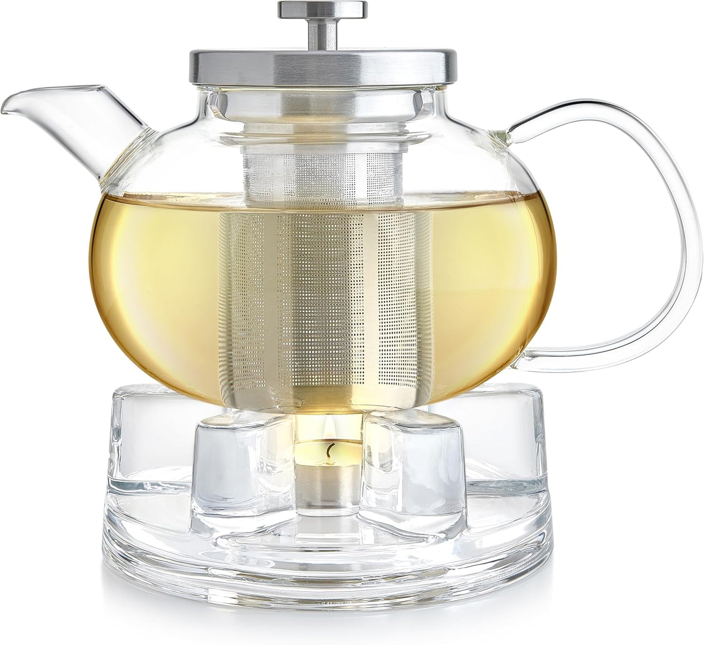 Teabloom Petals Tea Warmer – Elegant Glass Teapot Warmer with Tealight Candle | Universal Fit for Most Teapots | Durable Soda-Lime Glass Design
