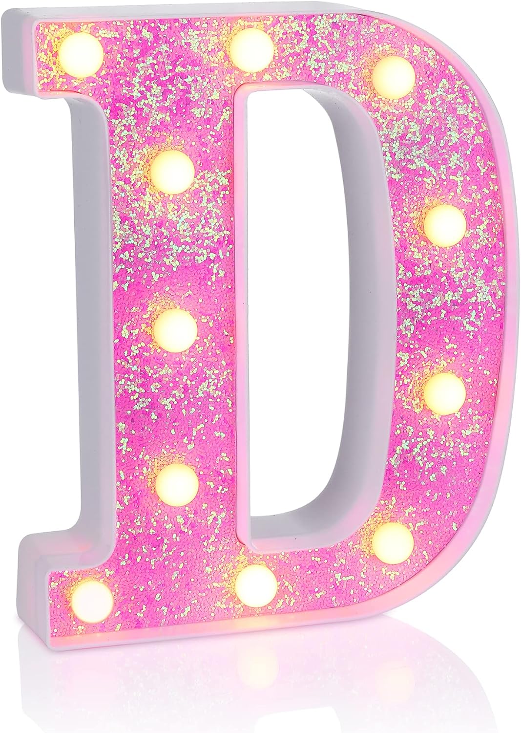 Foaky Pink Light up Letters，Pink Party Decorations,Girls Room Decor,Glitter Light Up Letters,Alphabet Letter Sign for Night Light Birthday Party Girls Gifts, Home Bar Decoration（D）