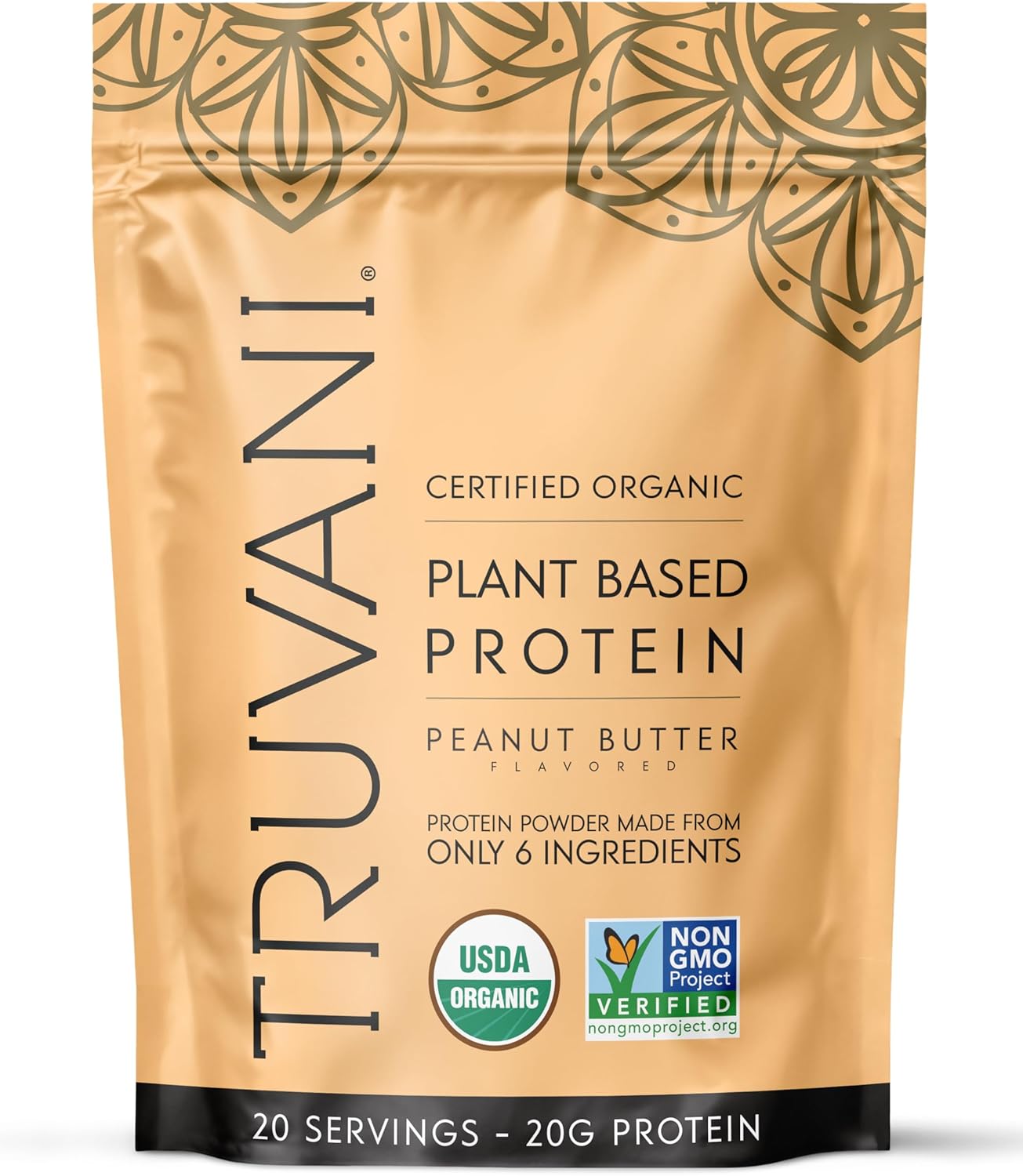 Truvani Vegan Pea Protein Powder | Peanut Butter | 20g Organic Plant Based Protein | 20 Servings | Keto | Gluten & Dairy Free | Low Carb | No Added Sugar