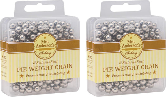 Mrs. Anderson's Baking Pie Weights | Stainless Steel Stoneware Beads for Blind Baking | Heat-Safe, Food-Safe, Easy to Use | Prevents Shrinking, Puffing, Bubbling | Connected Chain Weights
