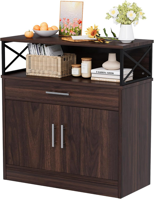 Vongrasig 32" Modern Sideboard Buffet Cabinet With Storage, Adjustable Shelf, Wood Farmhouse Coffee Bar Table for Kitchen, Dining Room, Rustic Brown