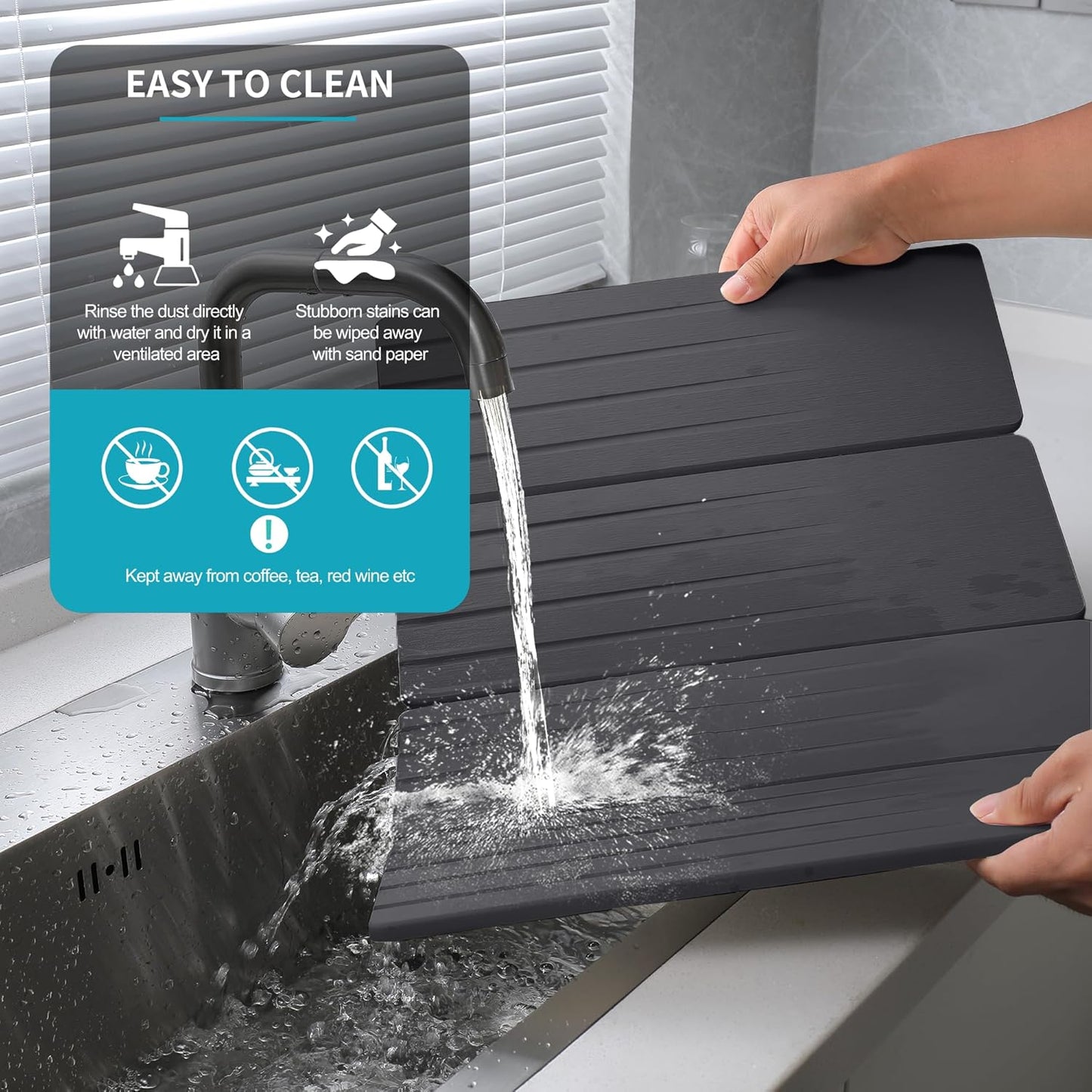 Extral Large Quick Dry Stone Drying Mat for Kitchen Counter,28x16 Inch Collapsible Eco-Friendly Absorbent Diatomaceous Earth Mat for Dishes Cups (Deep Gray-Upgraded Version, 24x16 inch)