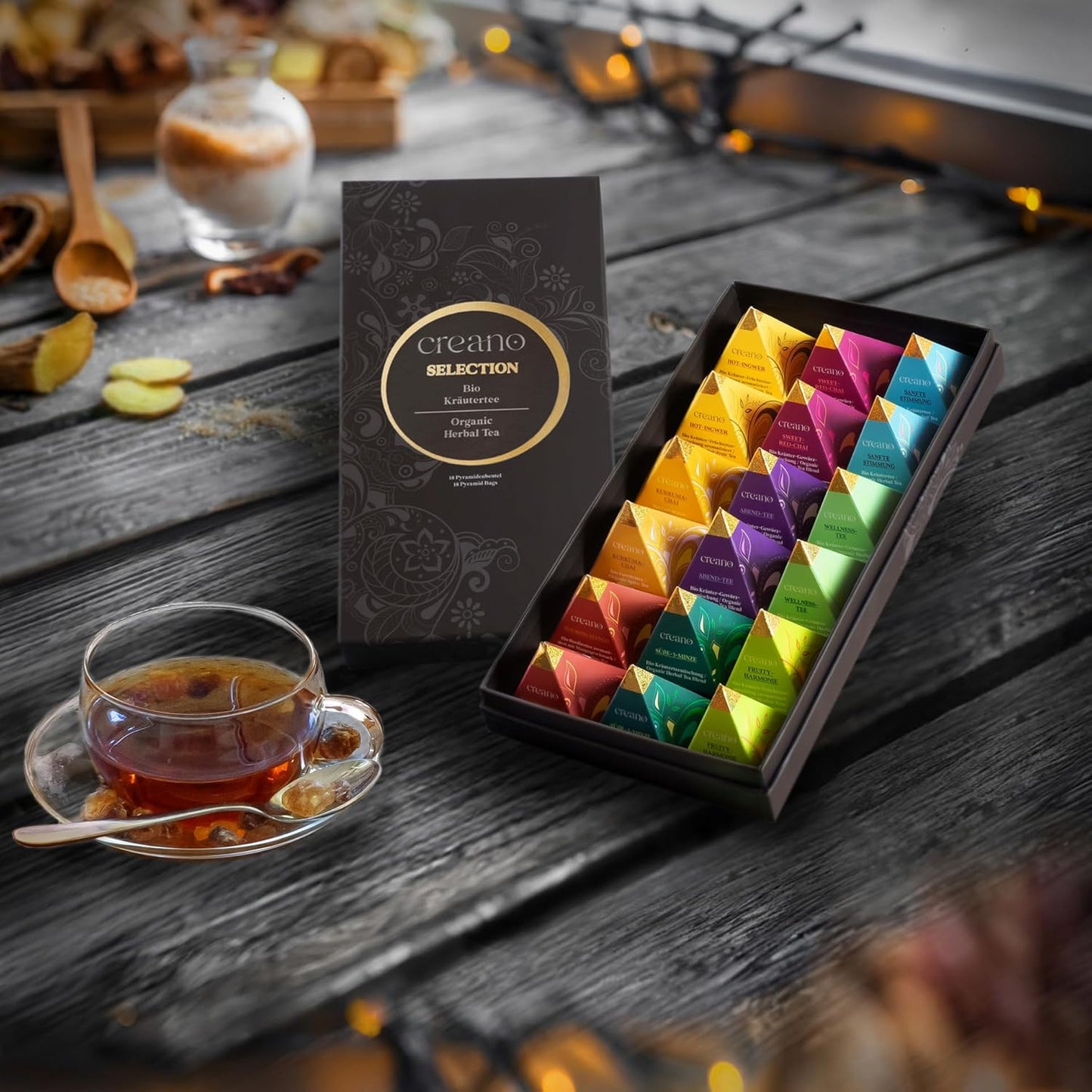 Creano Organic Herbal Tea Gift Set "Organic Herbal Tea" – 18 Pyramid Tea Bags in 9 Different Varieties – 30 g*