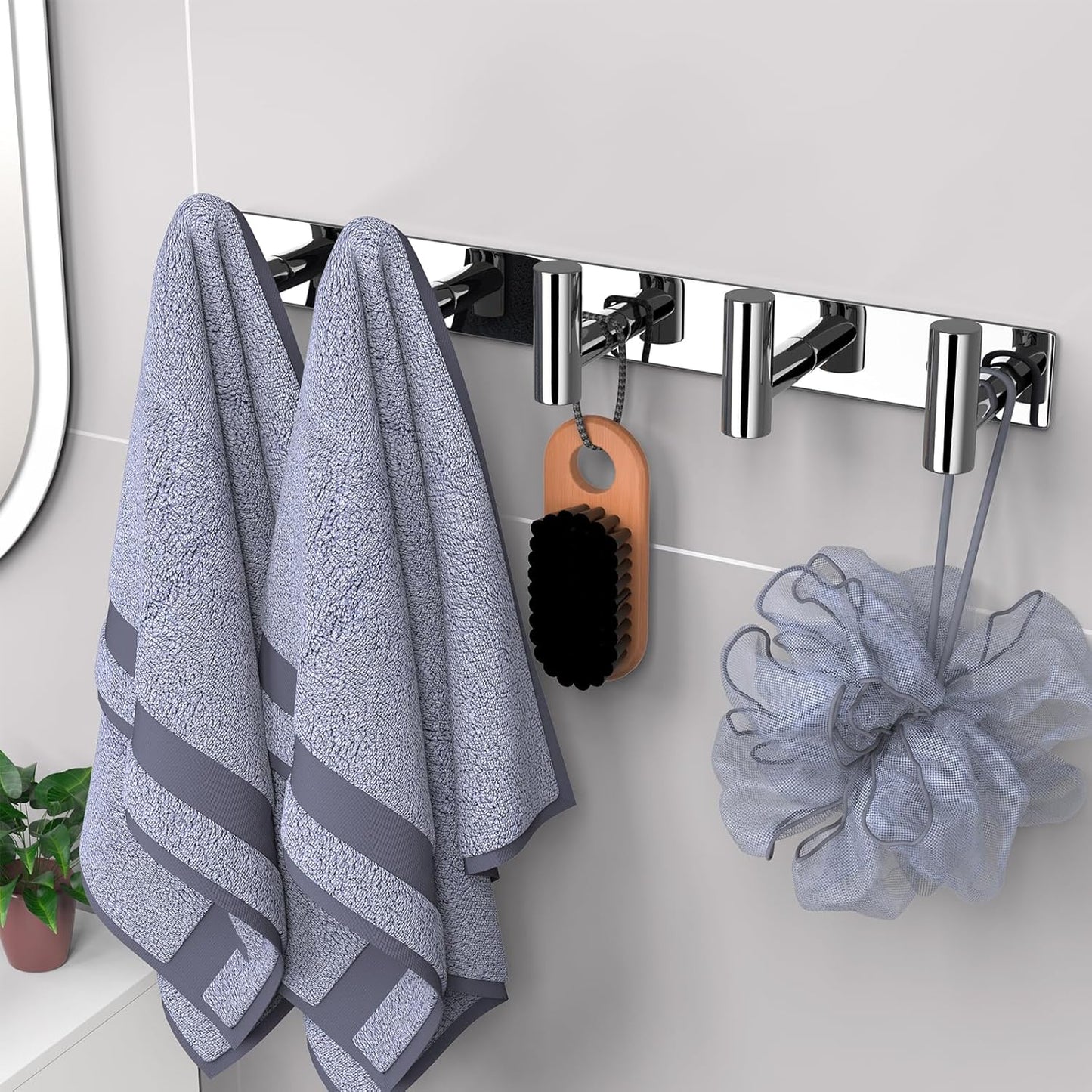 VAEHOLD Hat and Coat Wall Mount Rack - Hooks for Robes, Bags, Keys, and Towels - Bathroom Towel Hanger Organizer (Polished Chrome, “T“ Shape 5 Hooks 1 Pack)