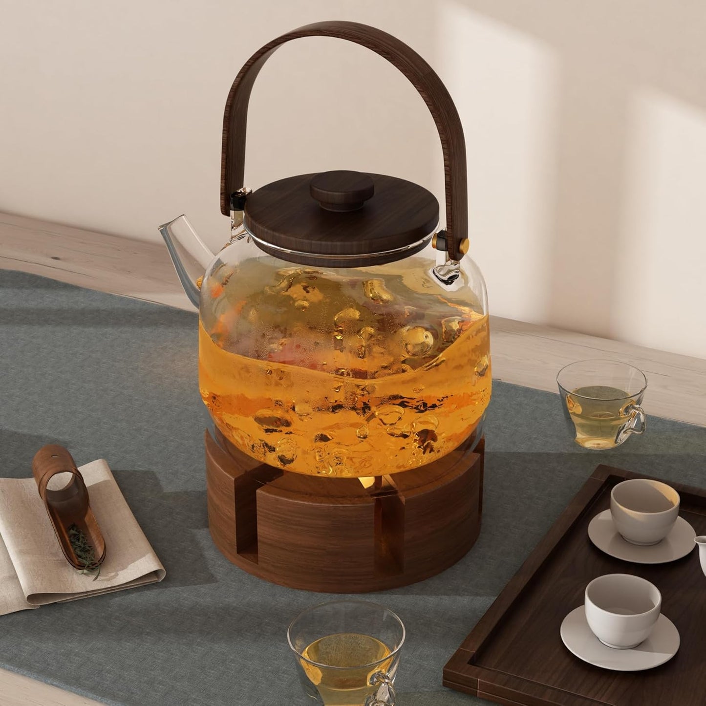 Teapot and Food Warmer - Portable Food Warmer for Camping and Traveling - Buffet Server and Warmer - Candle Food and Teapot Warmer - Acacia, 6.25" (Pattern 1)