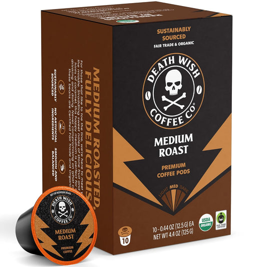Death Wish Coffee - Single Serve Pods - Medium Roast - Made with USDA Certified Organic - 10 Count (Pack of 1)