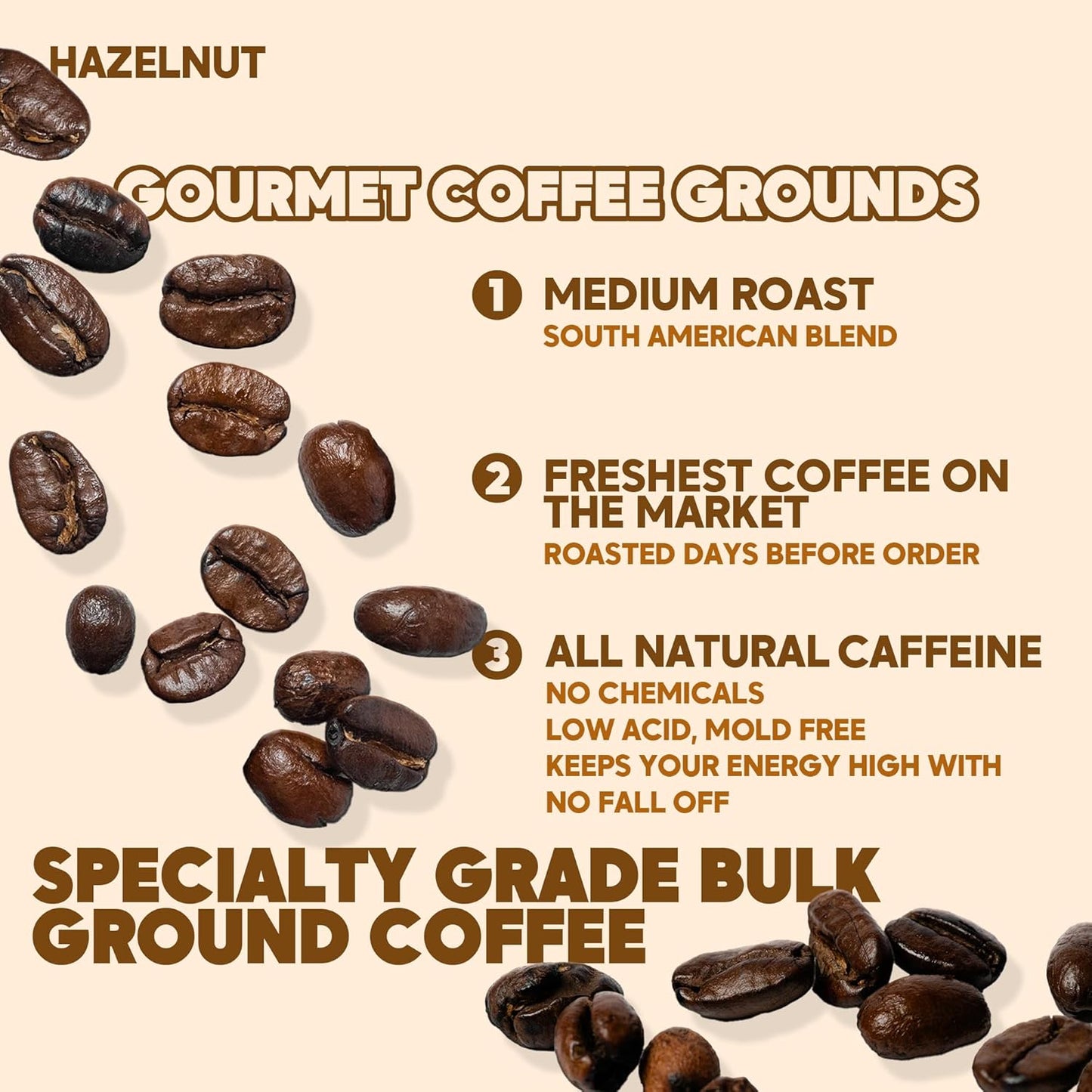 Sarasota Coffee Ground Hazelnut | Medium Roast Gourmet Flavored Coffee Grounds | Low Acid, Mold Free, Specialty Grade, Flavored Bulk Ground Coffee | 5lb (80 oz)