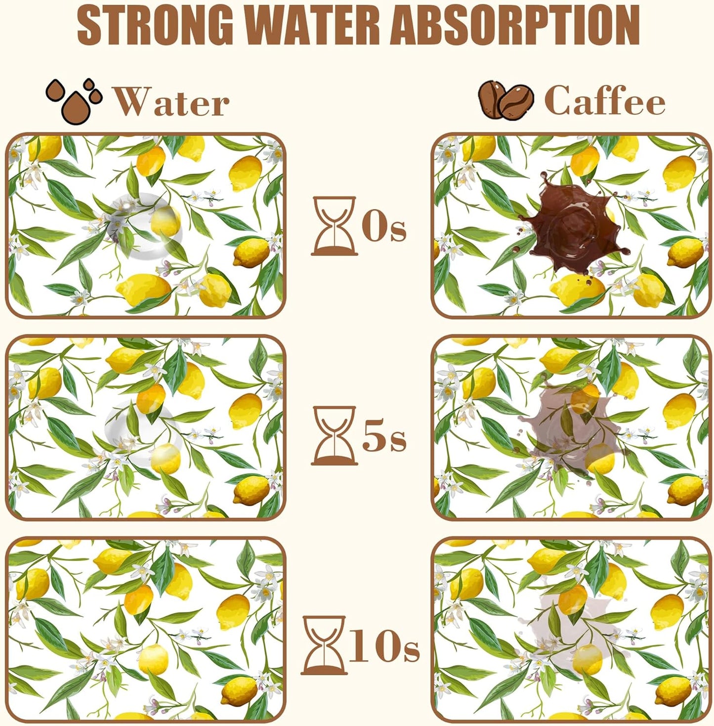 Lemon Fruits Coffee Mat Absorbent Dish Drying Mat for Kitchen Counter Hide Stain Rubber Backed Coffee Bar Accessories Fit Under Espresso Machine Cafe Table, 11.8 x 19.7 Inch
