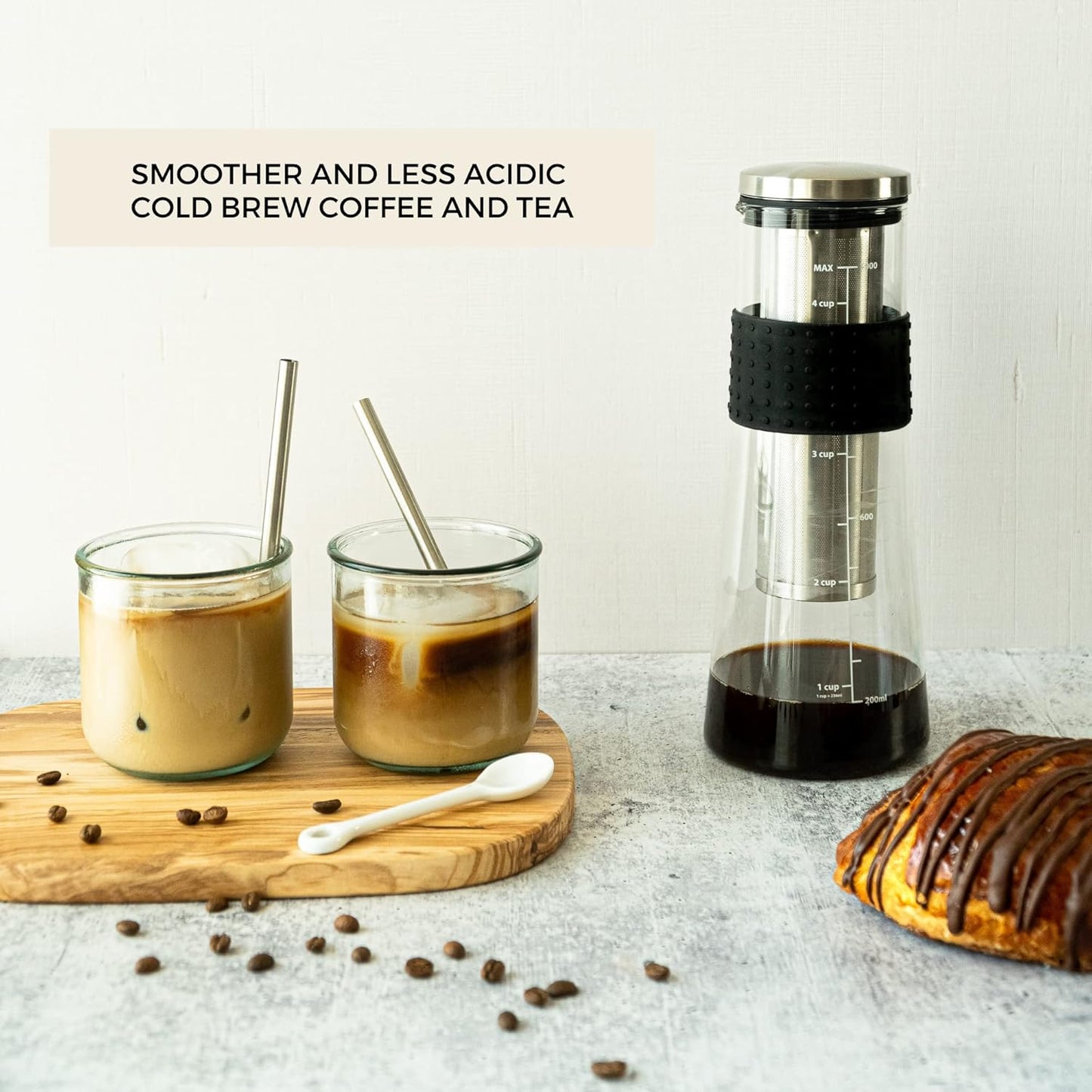 Cafe Crush Club Cold Brew Coffee Maker | Fire Toughened Borosilicate Glass | 304 Stainless Steel Infuser | 1000ml / 34 oz | Cold Brew Iced Coffee Pitcher