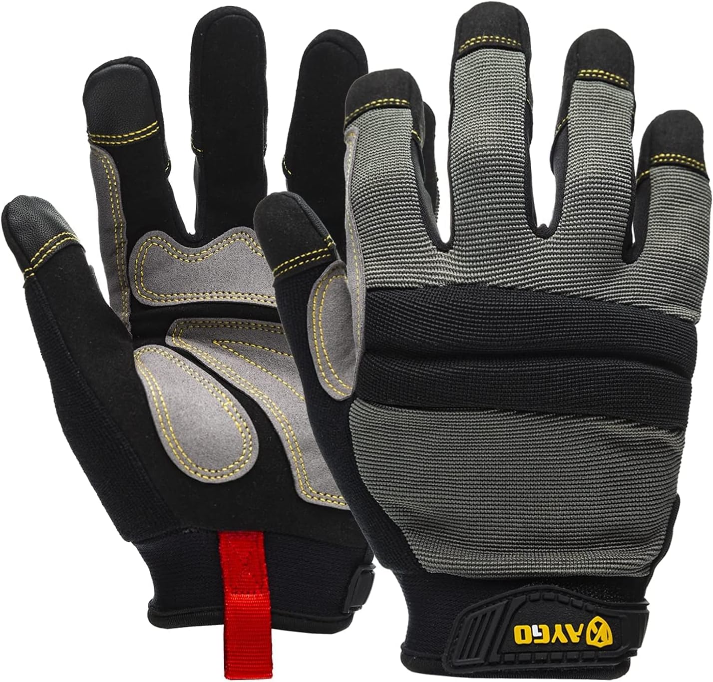 KAYGO Work Gloves For Men, KG125M Mechanic Utility Work Gloves for All Purpose, Excellent Grip, Heavy Duty, Improved Dexterity, Touch Screen, Large