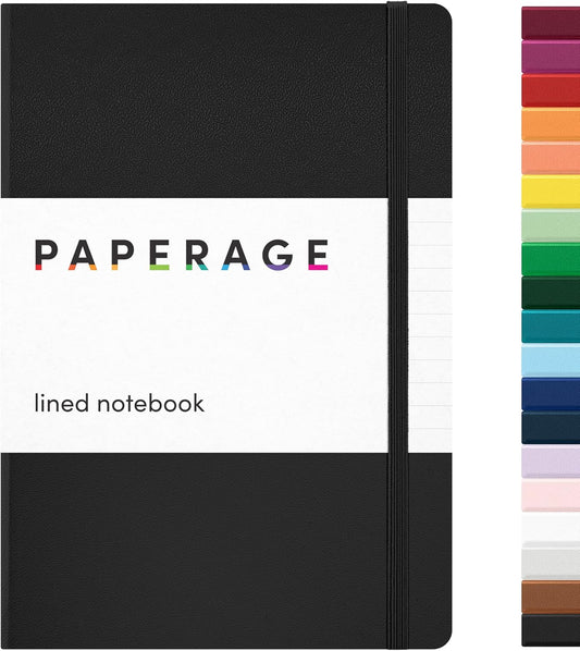 PAPERAGE Lined Journal Notebook, (Black), 160 Pages, Medium 5.6 in x 8 in - 100 GSM Thick Paper – Hardcover Journaling Notebook for Work, School & Note Taking