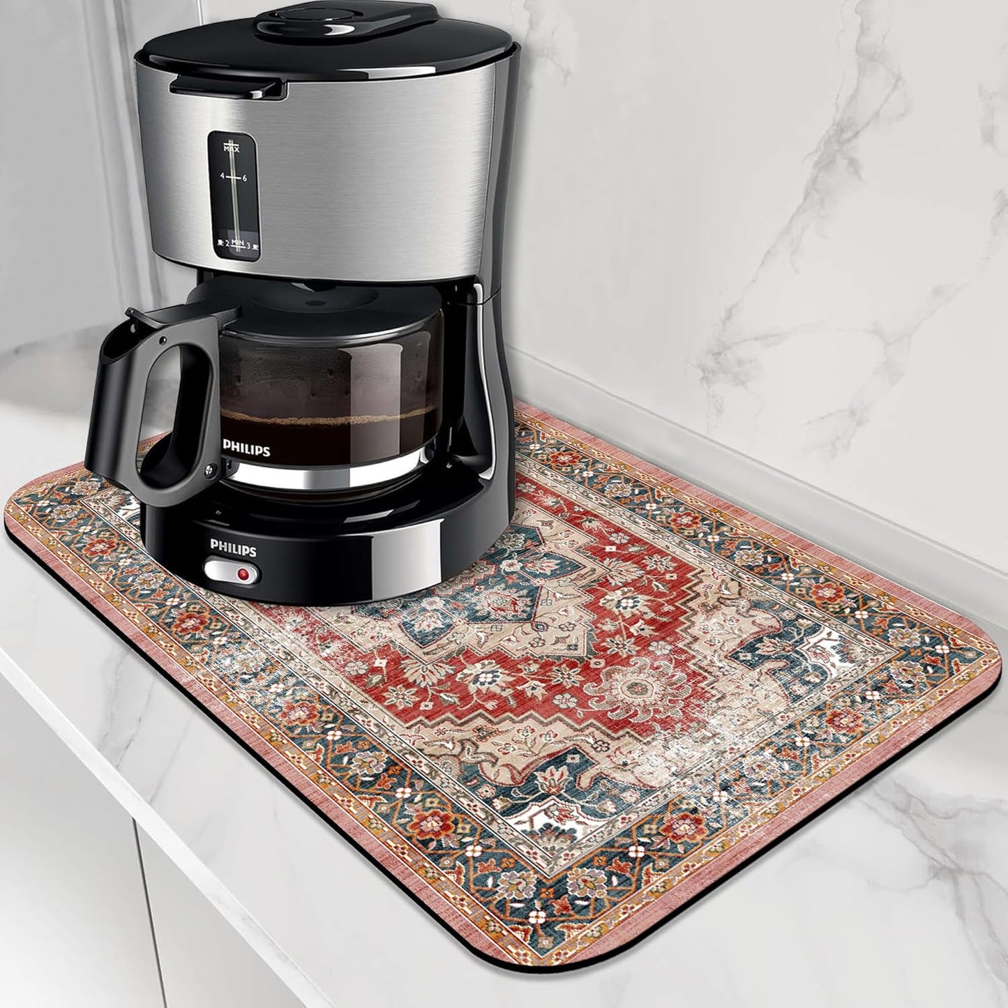 Dish Drying Mat Persian Style Textile Rug Texture Dish Drying Pad,16"X24"Bsorbent Coffee Mat for Sink Dishes or Under Rack Kitchen Counter Accessories Absorbent Hide Stain Drying Mat