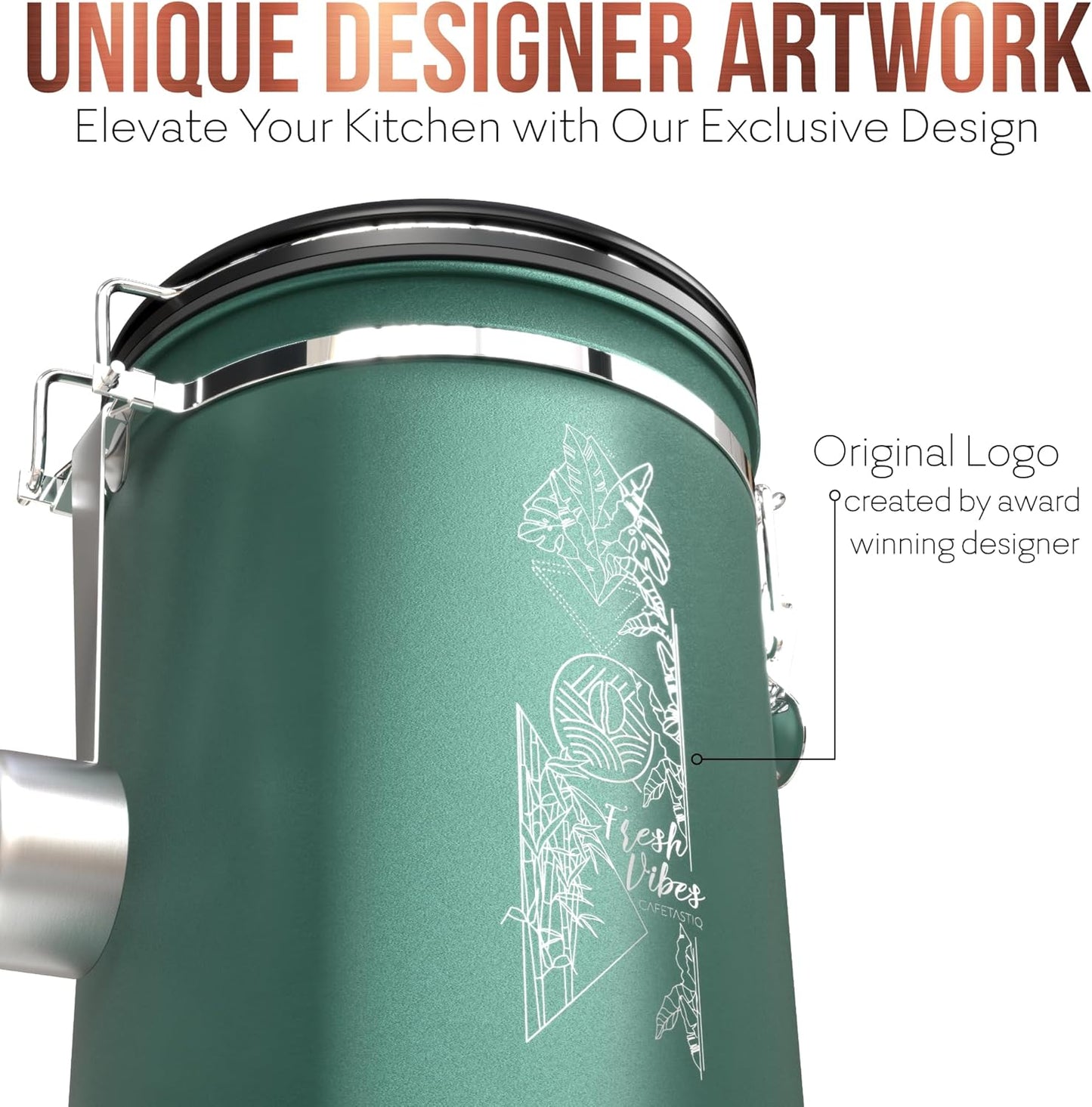 38oz / 22oz Coffee Canister – Airtight Stainless Steel Storage Container with Date Tracker & Scoop, Sealed Jar for Grounds, Beans, Tea, Flour, Cereal, and Sugar (Green Vibes, 38OZ)