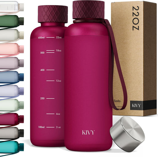 KIVY Slim Water Bottle 22oz [Lightweight & Shatterproof] - Small Drinking Waterbottle - Red Bottle Without Straw for School, Sport & Travel - Drinking Bottle Dishwasher Safe, BPA Free