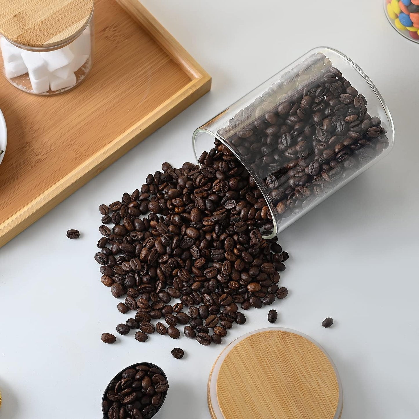 umieo Glass Food Storage Containers with Bamboo Lids Large Glass Food Storage Jars for Coffee Bar Tea Sugar (‎Clear Glass)