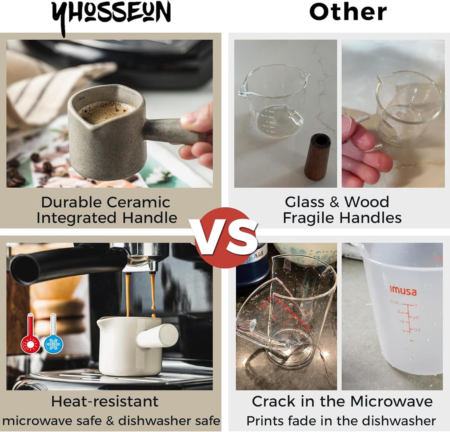 Espresso Measuring Cup, Ceramic Espresso Cup Double Spouts Expresso Shots Cup with Handle, Espresso Accessories, 3 Oz/ 90 Ml, White