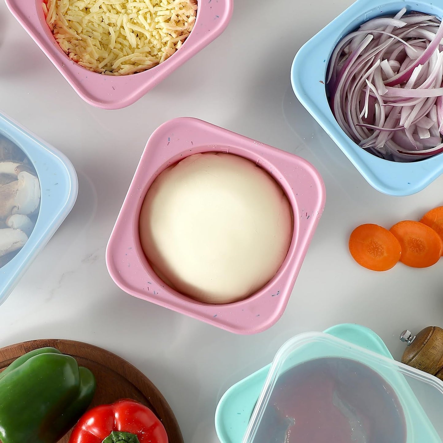 PLUS 1000ml Pizza Dough Proofing Containers for DIY family Artisan Pizza, Food Grade Silicone Stackable Boxes with Lids, Freezer, Fridge, Dishwasher Safe-Sprinkles Pattern-3 Pack (Multicolors)