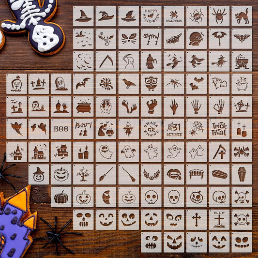 100 Pcs Stencils for Painting on Wood Reusable Stencil Crafts Drawing Templates Holiday Wall Paper for DIY Scrapbook Home 2 x 2 Inch(Ghost)