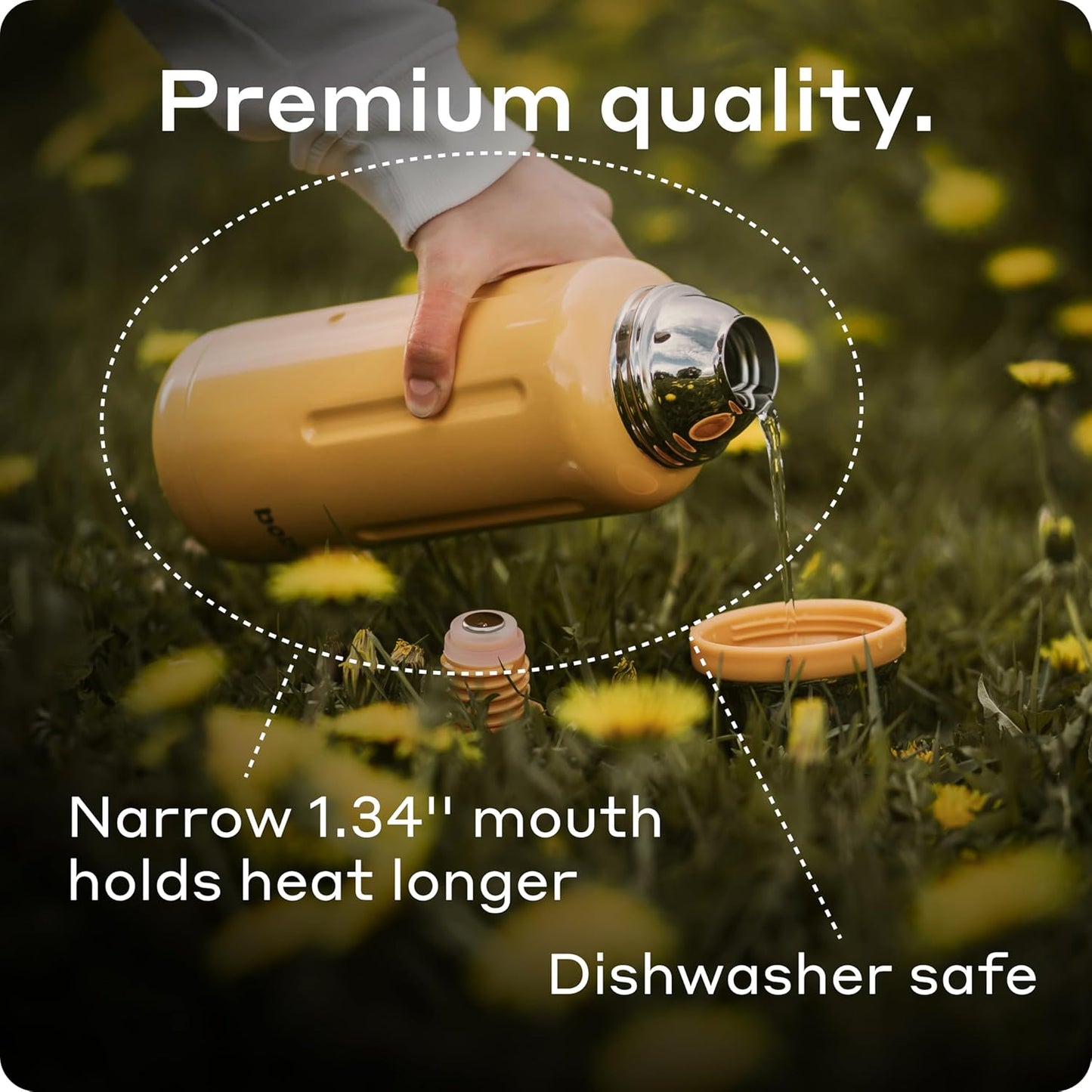 Bobber - 34 oz Vacuum Insulated Stainless Steel Water Bottle with Cup Lid - Dishwasher Safe - Keeps Drinks Hot for 48 Hours and Cold for 72 Hours - Triple Walled Thermo Flask (Ginger Tonic)