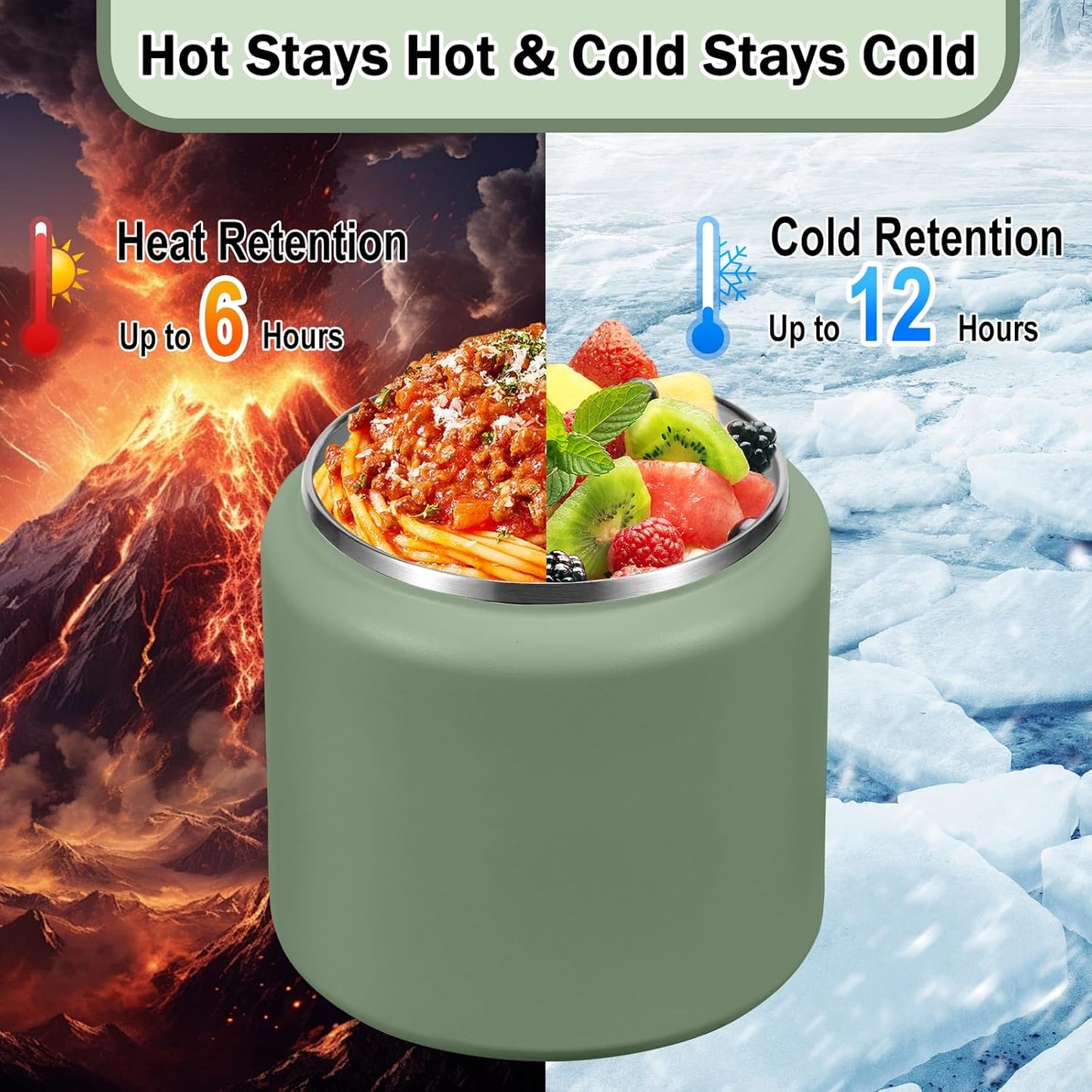 26oz Kids Jar for Hot Food, Insulated Vacuum Food Jar with Buckle Lid, Stainless Steel Wide Mouth Leak Proof Insulated Lunch Container for School Picnic Travel, Green