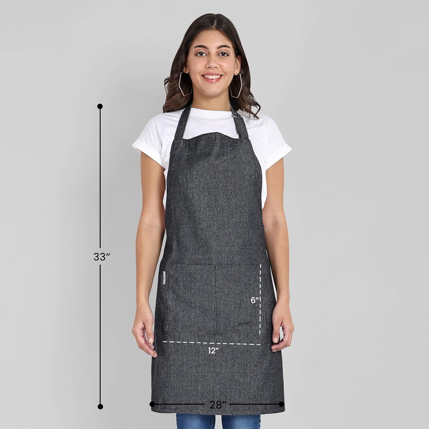 Chef Apron, Recycled Cotton Kitchen Apron with an Adjustable Neck with Long Ties, for cooking, baking